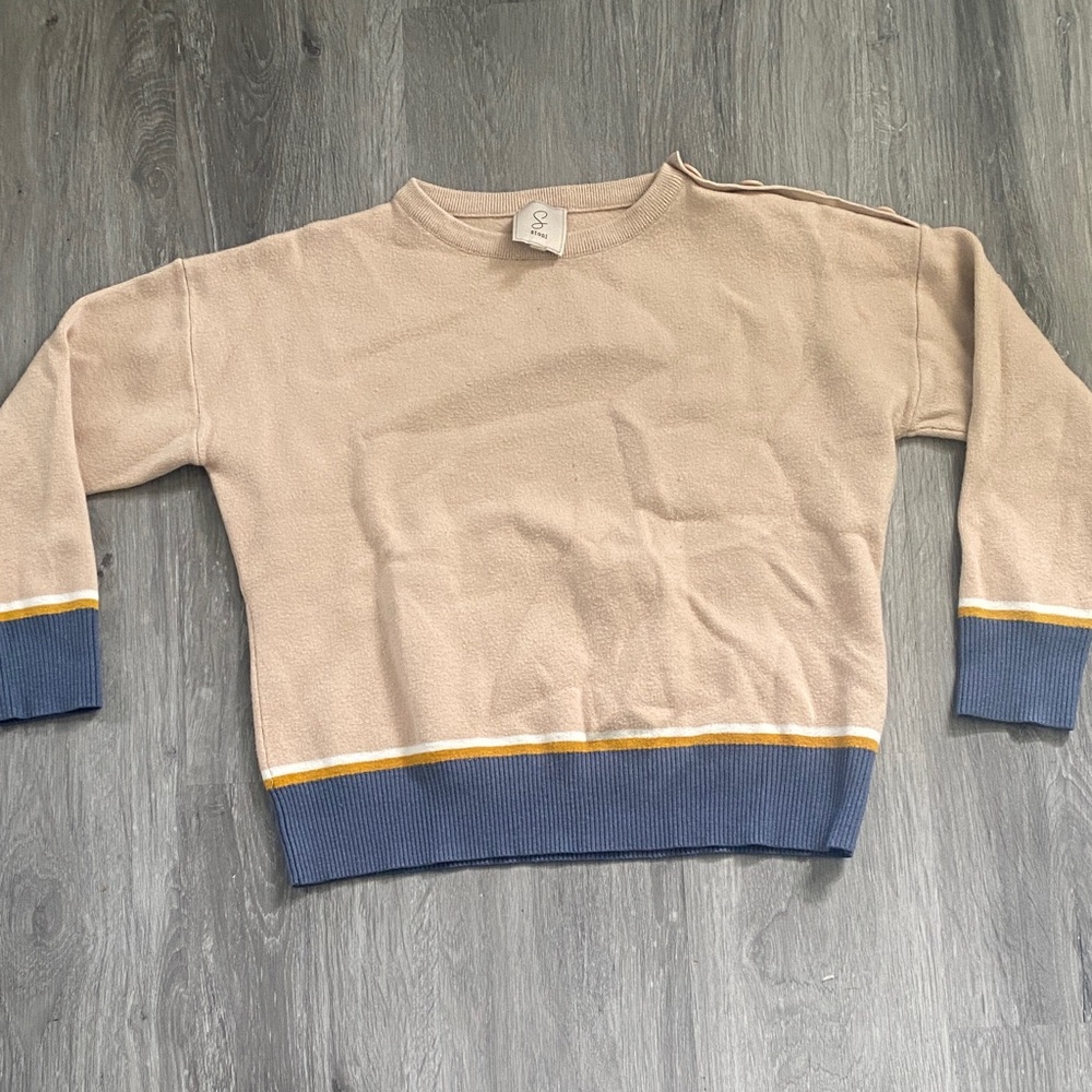 Sioni Tan and Navy Crewneck Sweater